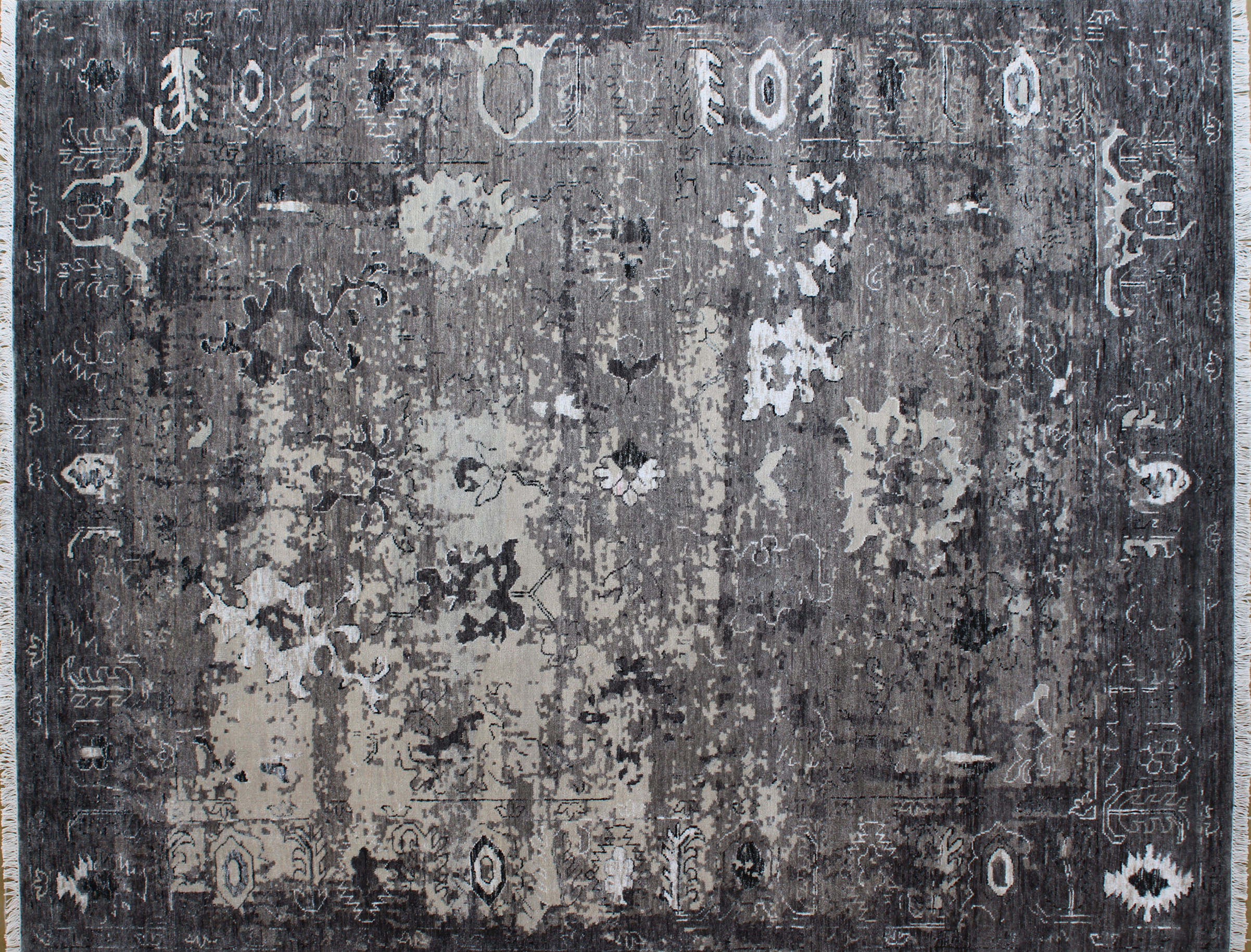 Oushak Gray Bamboo Silk Blend Rug 8ft x 10ft - Handknotted Carpet Manufacturer Mirzapur